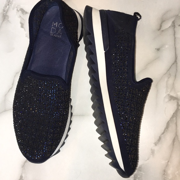 Moda In Pelle Blue Embellished walking Shoes - Picture 2 of 9
